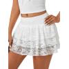 imageLYANER Womens Lace Mini Skort Boho Ruffle Tiered Elastic Drop Waist A Line Flowy Mini Short SkirtWhite