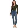 imageLYANER Womens Lace Trim V Neck Puff Long Sleeve Leotard Bodysuit TopsArmy Green