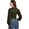 imageLYANER Womens Lace Trim V Neck Puff Long Sleeve Leotard Bodysuit TopsArmy Green