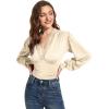 imageLYANER Womens Lace Trim V Neck Puff Long Sleeve Leotard Bodysuit TopsBeige