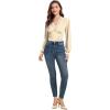 imageLYANER Womens Lace Trim V Neck Puff Long Sleeve Leotard Bodysuit TopsBeige