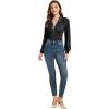 imageLYANER Womens Lace Trim V Neck Puff Long Sleeve Leotard Bodysuit TopsBlack