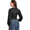 imageLYANER Womens Lace Trim V Neck Puff Long Sleeve Leotard Bodysuit TopsBlack