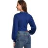 imageLYANER Womens Lace Trim V Neck Puff Long Sleeve Leotard Bodysuit TopsBlue