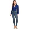 imageLYANER Womens Lace Trim V Neck Puff Long Sleeve Leotard Bodysuit TopsBlue