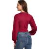 imageLYANER Womens Lace Trim V Neck Puff Long Sleeve Leotard Bodysuit TopsBurgundy