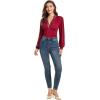 imageLYANER Womens Lace Trim V Neck Puff Long Sleeve Leotard Bodysuit TopsBurgundy
