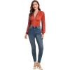 imageLYANER Womens Lace Trim V Neck Puff Long Sleeve Leotard Bodysuit TopsBurnt Orange