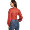 imageLYANER Womens Lace Trim V Neck Puff Long Sleeve Leotard Bodysuit TopsBurnt Orange