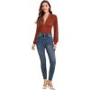 imageLYANER Womens Lace Trim V Neck Puff Long Sleeve Leotard Bodysuit TopsCaramel Brown