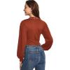 imageLYANER Womens Lace Trim V Neck Puff Long Sleeve Leotard Bodysuit TopsCaramel Brown