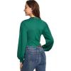 imageLYANER Womens Lace Trim V Neck Puff Long Sleeve Leotard Bodysuit TopsDark Teal Green