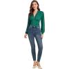 imageLYANER Womens Lace Trim V Neck Puff Long Sleeve Leotard Bodysuit TopsDark Teal Green