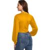 imageLYANER Womens Lace Trim V Neck Puff Long Sleeve Leotard Bodysuit TopsGinger