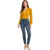 imageLYANER Womens Lace Trim V Neck Puff Long Sleeve Leotard Bodysuit TopsGinger