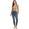 imageLYANER Womens Lace Trim V Neck Puff Long Sleeve Leotard Bodysuit TopsKhaki