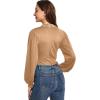 imageLYANER Womens Lace Trim V Neck Puff Long Sleeve Leotard Bodysuit TopsKhaki