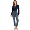 imageLYANER Womens Lace Trim V Neck Puff Long Sleeve Leotard Bodysuit TopsNavy