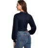 imageLYANER Womens Lace Trim V Neck Puff Long Sleeve Leotard Bodysuit TopsNavy