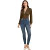 imageLYANER Womens Lace Trim V Neck Puff Long Sleeve Leotard Bodysuit TopsOlive Green