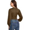 imageLYANER Womens Lace Trim V Neck Puff Long Sleeve Leotard Bodysuit TopsOlive Green