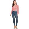 imageLYANER Womens Lace Trim V Neck Puff Long Sleeve Leotard Bodysuit TopsPink