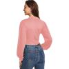 imageLYANER Womens Lace Trim V Neck Puff Long Sleeve Leotard Bodysuit TopsPink