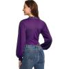 imageLYANER Womens Lace Trim V Neck Puff Long Sleeve Leotard Bodysuit TopsPurple