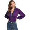 imageLYANER Womens Lace Trim V Neck Puff Long Sleeve Leotard Bodysuit TopsPurple