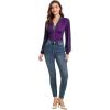 imageLYANER Womens Lace Trim V Neck Puff Long Sleeve Leotard Bodysuit TopsPurple