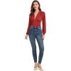 imageLYANER Womens Lace Trim V Neck Puff Long Sleeve Leotard Bodysuit TopsRed
