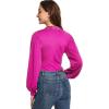 imageLYANER Womens Lace Trim V Neck Puff Long Sleeve Leotard Bodysuit TopsRose Pink
