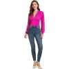 imageLYANER Womens Lace Trim V Neck Puff Long Sleeve Leotard Bodysuit TopsRose Pink