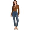 imageLYANER Womens Lace Trim V Neck Puff Long Sleeve Leotard Bodysuit TopsSolid Caramel