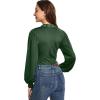 imageLYANER Womens Lace Trim V Neck Puff Long Sleeve Leotard Bodysuit TopsSolid Dark Green