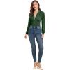 imageLYANER Womens Lace Trim V Neck Puff Long Sleeve Leotard Bodysuit TopsSolid Dark Green