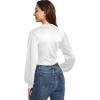 imageLYANER Womens Lace Trim V Neck Puff Long Sleeve Leotard Bodysuit TopsWhite