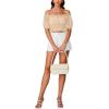 imageLYANER Womens Off Shoulder Short Sleeve Pleated Ruffle Trim Crop Top Blouse ShirtBeige