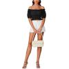imageLYANER Womens Off Shoulder Short Sleeve Pleated Ruffle Trim Crop Top Blouse ShirtBlack