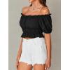 imageLYANER Womens Off Shoulder Short Sleeve Pleated Ruffle Trim Crop Top Blouse ShirtBlack