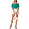 imageLYANER Womens Off Shoulder Short Sleeve Pleated Ruffle Trim Crop Top Blouse ShirtLake Green