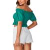 imageLYANER Womens Off Shoulder Short Sleeve Pleated Ruffle Trim Crop Top Blouse ShirtLake Green