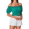 imageLYANER Womens Off Shoulder Short Sleeve Pleated Ruffle Trim Crop Top Blouse ShirtLake Green