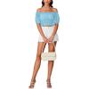 imageLYANER Womens Off Shoulder Short Sleeve Pleated Ruffle Trim Crop Top Blouse ShirtLight Blue