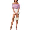 imageLYANER Womens Off Shoulder Short Sleeve Pleated Ruffle Trim Crop Top Blouse ShirtLight Purple
