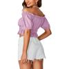 imageLYANER Womens Off Shoulder Short Sleeve Pleated Ruffle Trim Crop Top Blouse ShirtLight Purple