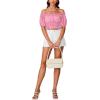 imageLYANER Womens Off Shoulder Short Sleeve Pleated Ruffle Trim Crop Top Blouse ShirtPink