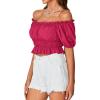 imageLYANER Womens Off Shoulder Short Sleeve Pleated Ruffle Trim Crop Top Blouse ShirtRose