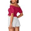 imageLYANER Womens Off Shoulder Short Sleeve Pleated Ruffle Trim Crop Top Blouse ShirtRose