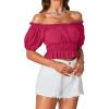imageLYANER Womens Off Shoulder Short Sleeve Pleated Ruffle Trim Crop Top Blouse ShirtRose